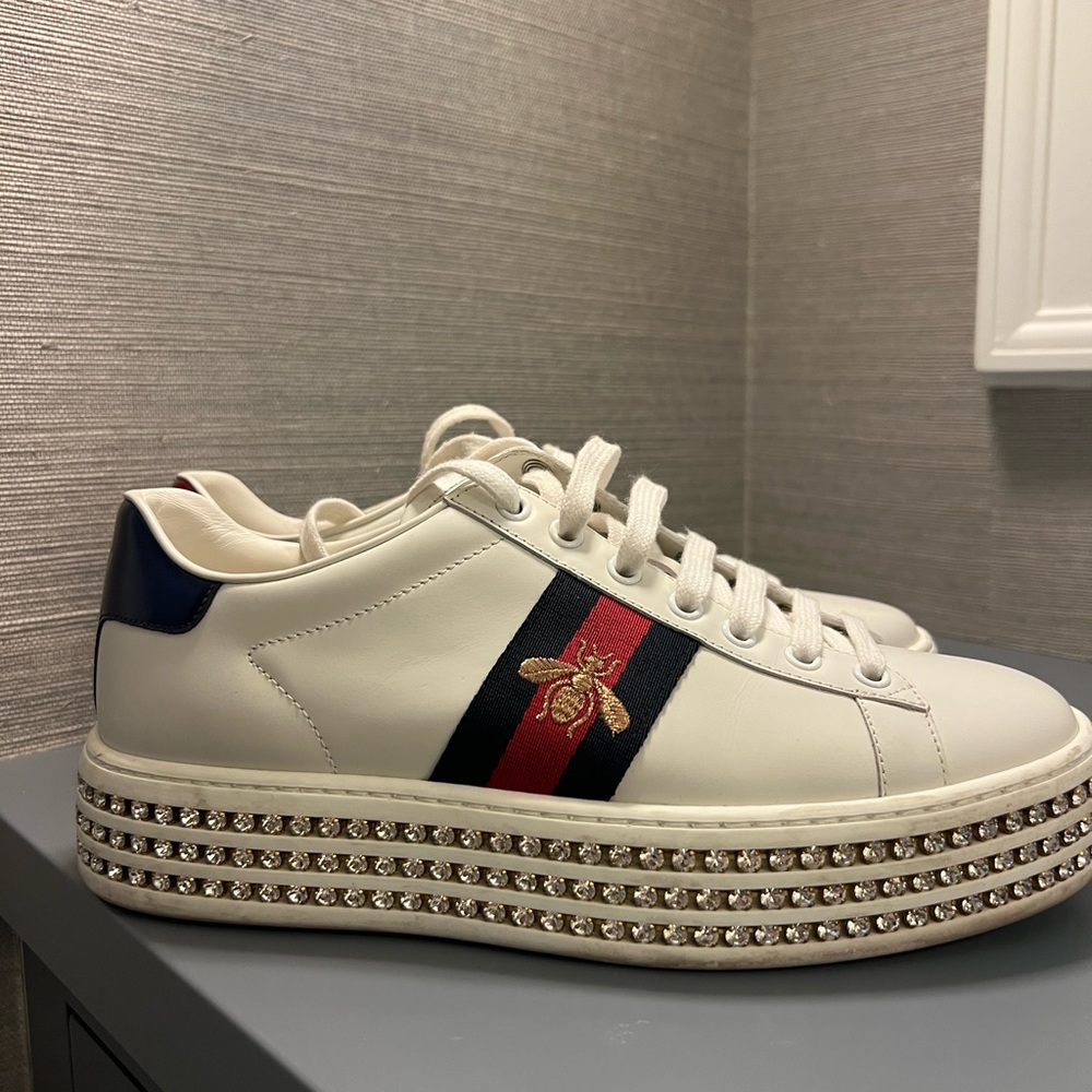 Gucci Ace Rhinestone Studded White Sneakers